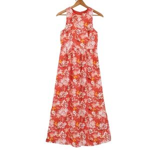LOFT Floral Sleeveless Maxi Dress Womens Size 4 Vacation Cruise Resort Coral